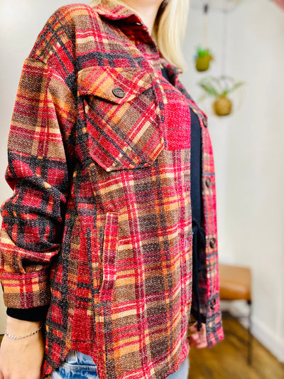 Bonfire Button Up Flannel - Red-Tops-Anatomy Clothing Boutique in Brenham, Texas