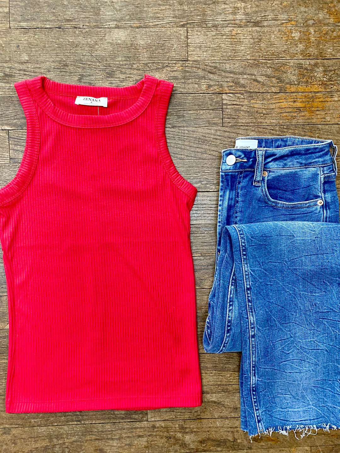 Ribbed Scoop Neck Tank - Red-Tops-Anatomy Clothing Boutique in Brenham, Texas