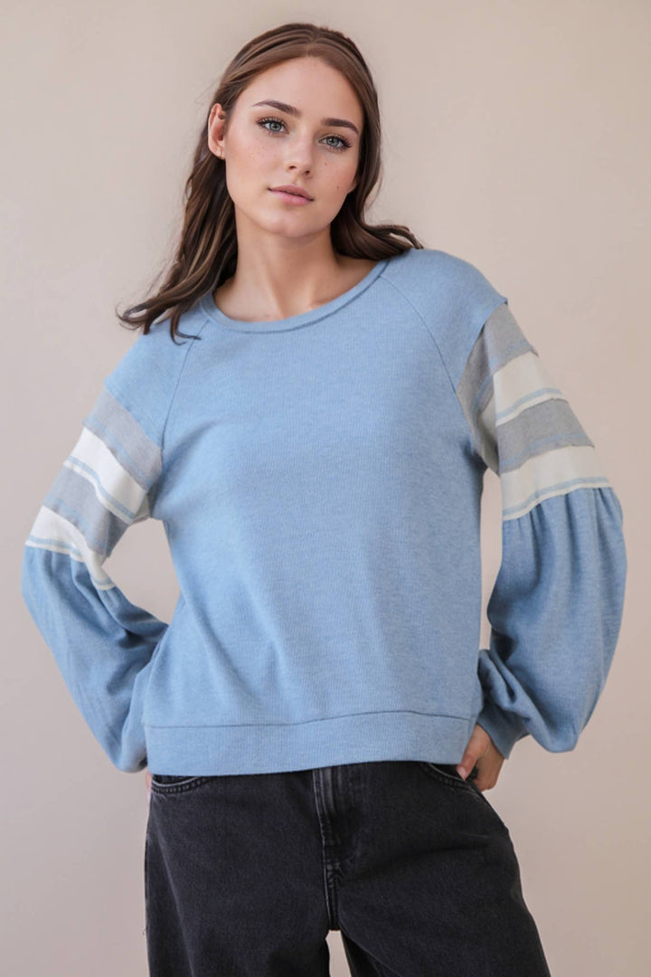 NT12384-Oversized Color Block Comfy Casual Knit Top: MANGO / S-M-L/2-2-2-Anatomy Clothing Boutique in Brenham, Texas