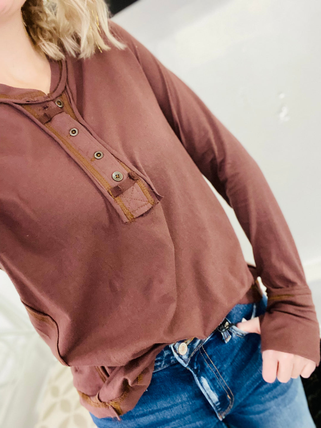 Hillary Henley Long Sleeve Top-Tops-Anatomy Clothing Boutique in Brenham, Texas
