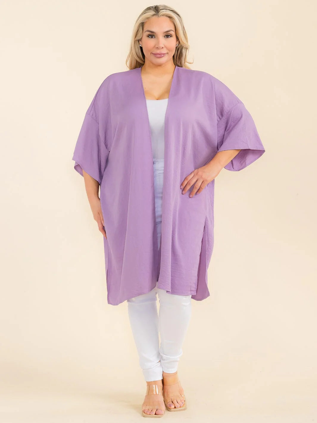 Purple Flow Kimono Cardigan [Curvy]-Tops-Anatomy Clothing Boutique in Brenham, Texas