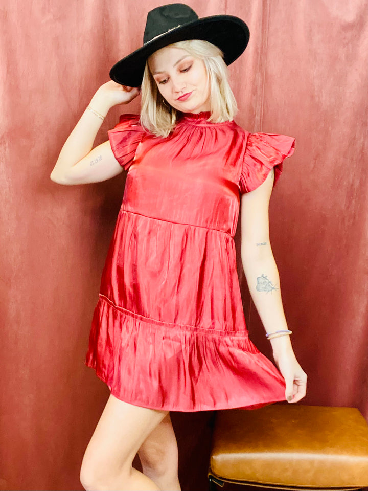 Mirrorball Shimmer Dress - Brick-Dresses-Anatomy Clothing Boutique in Brenham, Texas
