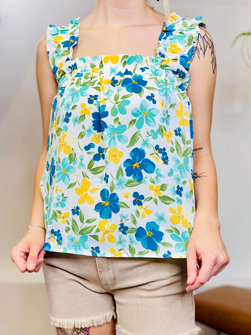 Staci Floral Sleeveless Blouse-Tops-Anatomy Clothing Boutique in Brenham, Texas