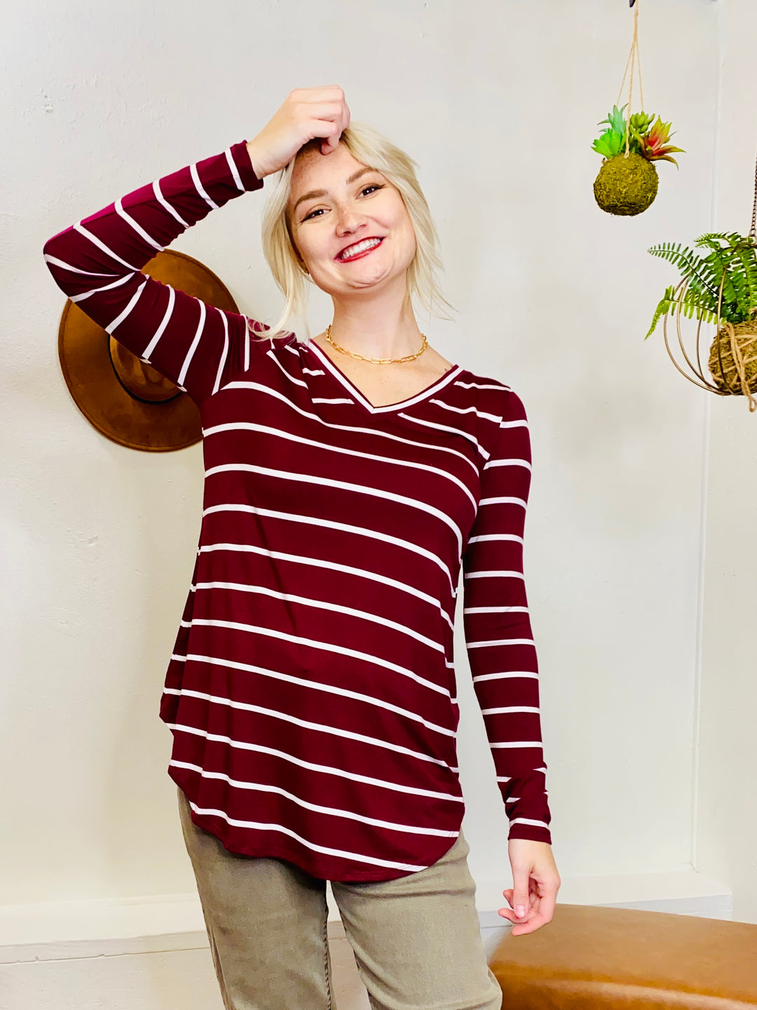 Stacey Stripe Long Sleeve Top-Tops-Anatomy Clothing Boutique in Brenham, Texas