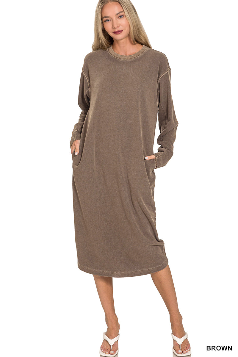Slow Sunday Washed Sweatshirt Dress-Dresses-Anatomy Clothing Boutique in Brenham, Texas