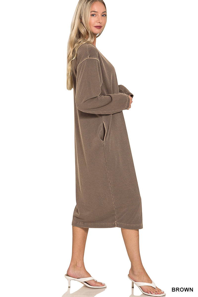 Slow Sunday Washed Sweatshirt Dress-Dresses-Anatomy Clothing Boutique in Brenham, Texas