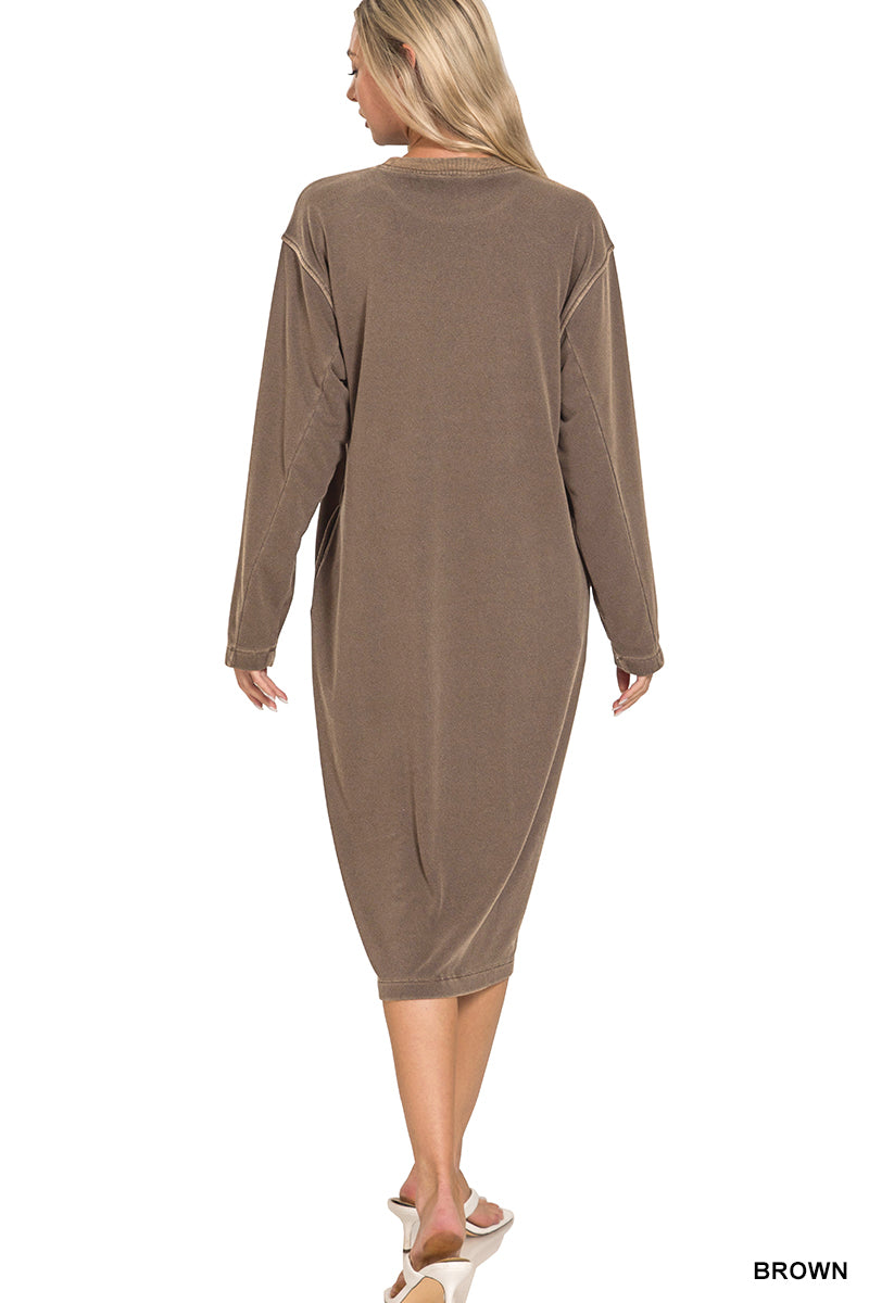 Slow Sunday Washed Sweatshirt Dress-Dresses-Anatomy Clothing Boutique in Brenham, Texas