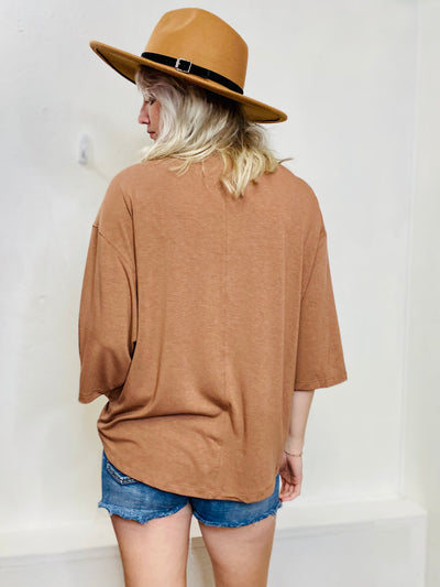 Drop Shoulder High Low Top - Cocoa-Tops-Anatomy Clothing Boutique in Brenham, Texas