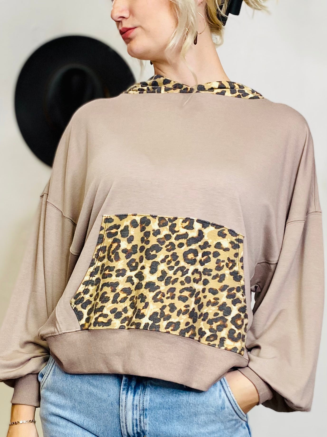 Ash Leopard Hoodie-Tops-Anatomy Clothing Boutique in Brenham, Texas