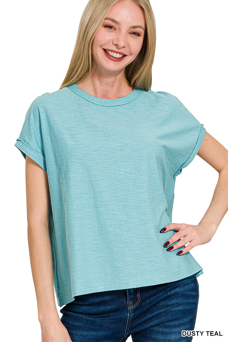 Emma Cotton Slub Tee - Teal-Tops-Anatomy Clothing Boutique in Brenham, Texas