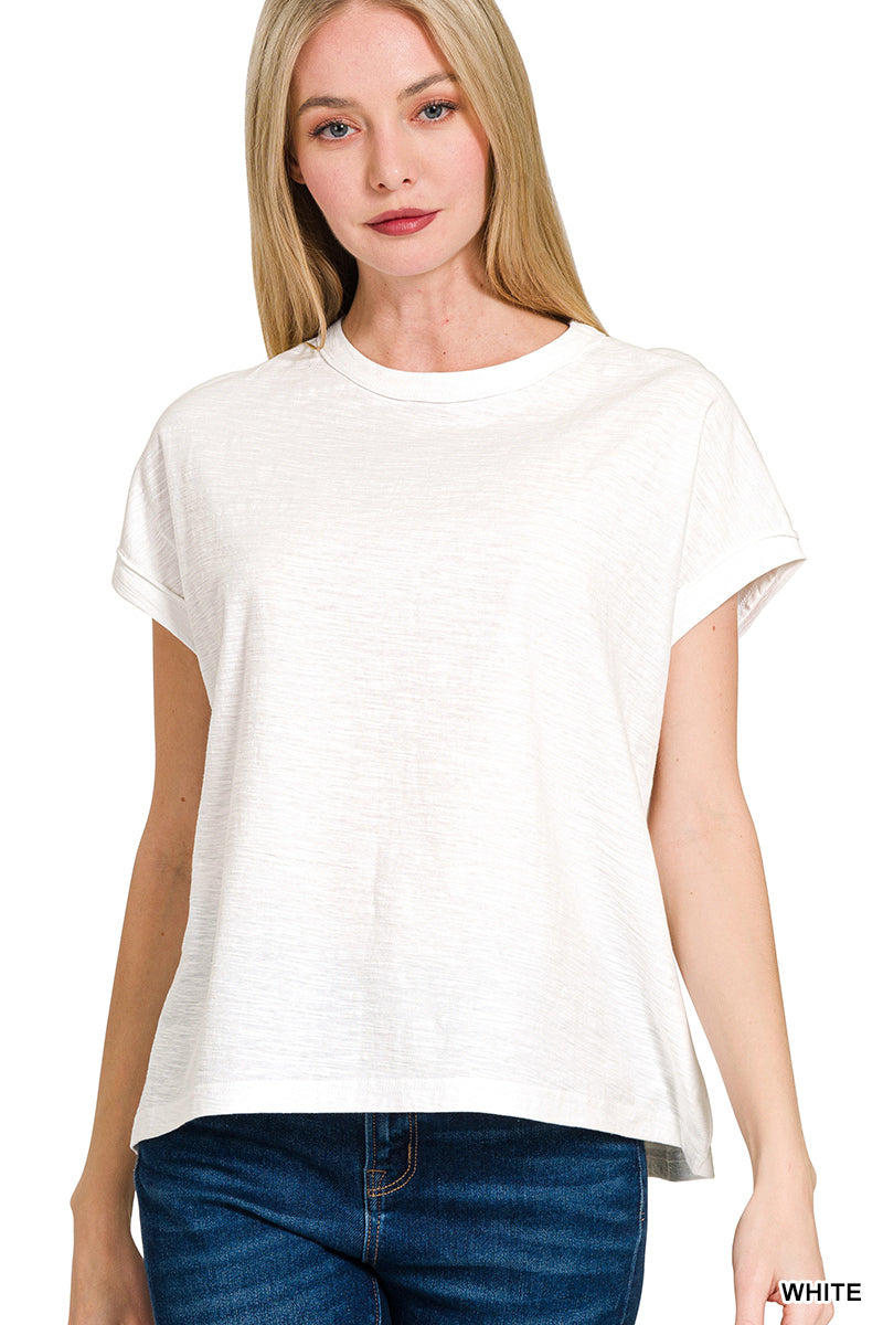 Emma Cotton Slub Tee - White-Tops-Anatomy Clothing Boutique in Brenham, Texas