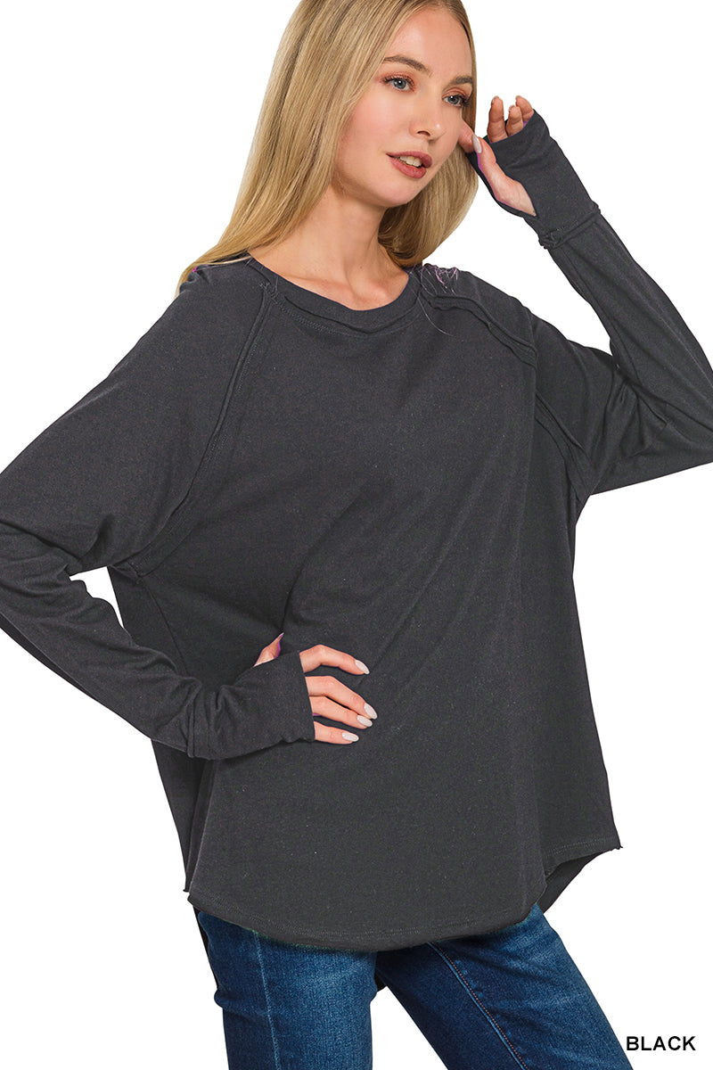 Weekend Replay Thumbhole Top - Black-Tops-Anatomy Clothing Boutique in Brenham, Texas