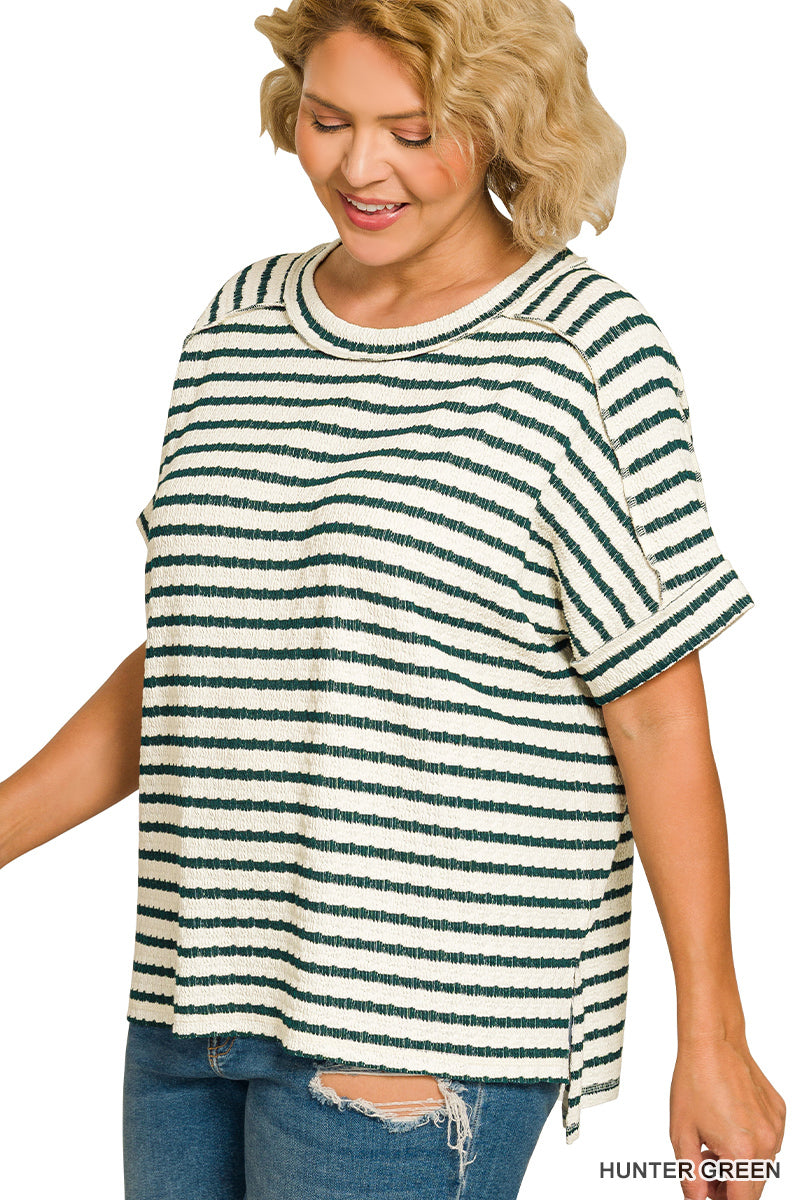 Driftline Stripe Tee [Curvy] - Green-Tops-Anatomy Clothing Boutique in Brenham, Texas