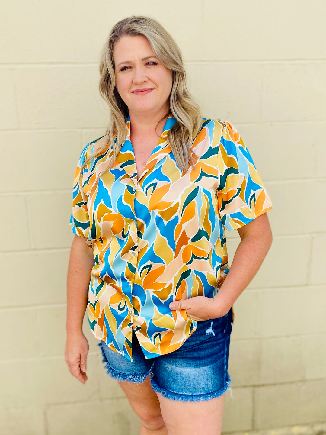 Groovy Summer Satin Top-Tops-Anatomy Clothing Boutique in Brenham, Texas