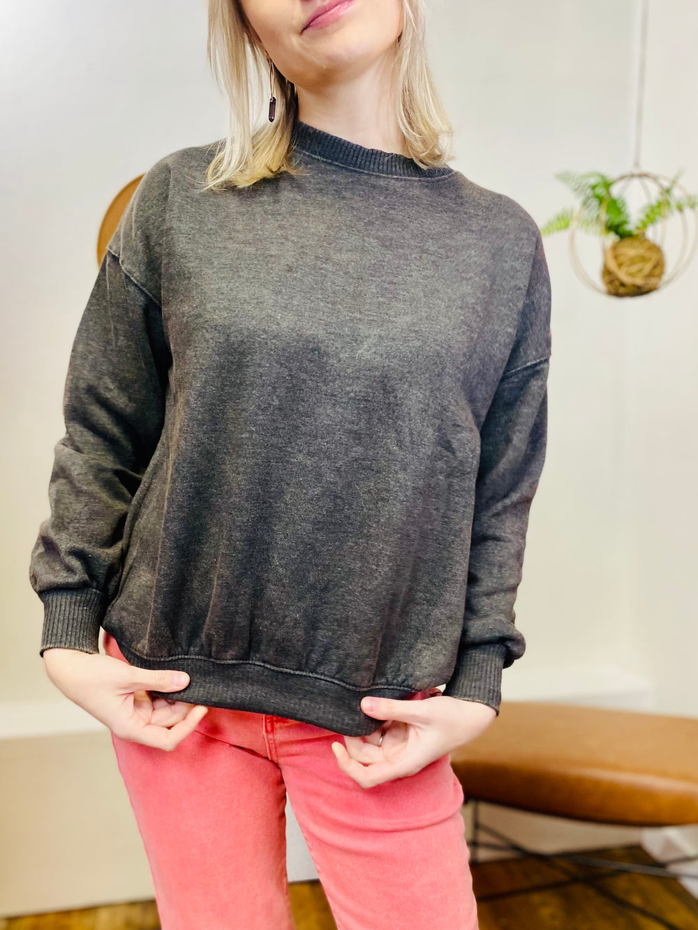 Everyday Crew Neck Pullover Sweater - Ash-Tops-Anatomy Clothing Boutique in Brenham, Texas