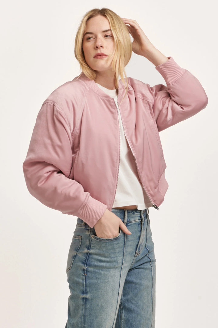 Samaria Satin Bomber Jacket DEAR JOHN-Tops-Anatomy Clothing Boutique in Brenham, Texas