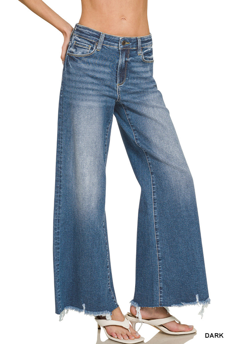 Free Spirit Raw Hem Wide Leg Jeans-Tops-Anatomy Clothing Boutique in Brenham, Texas