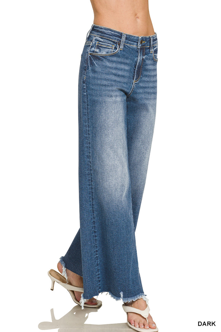 Free Spirit Raw Hem Wide Leg Jeans-Tops-Anatomy Clothing Boutique in Brenham, Texas