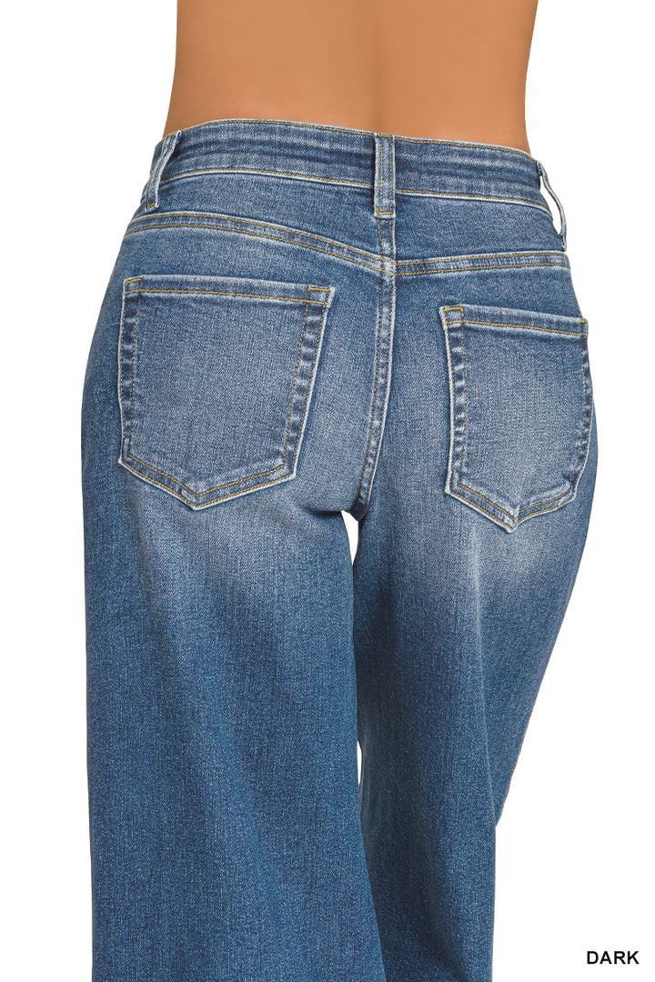 Free Spirit Raw Hem Wide Leg Jeans-Tops-Anatomy Clothing Boutique in Brenham, Texas
