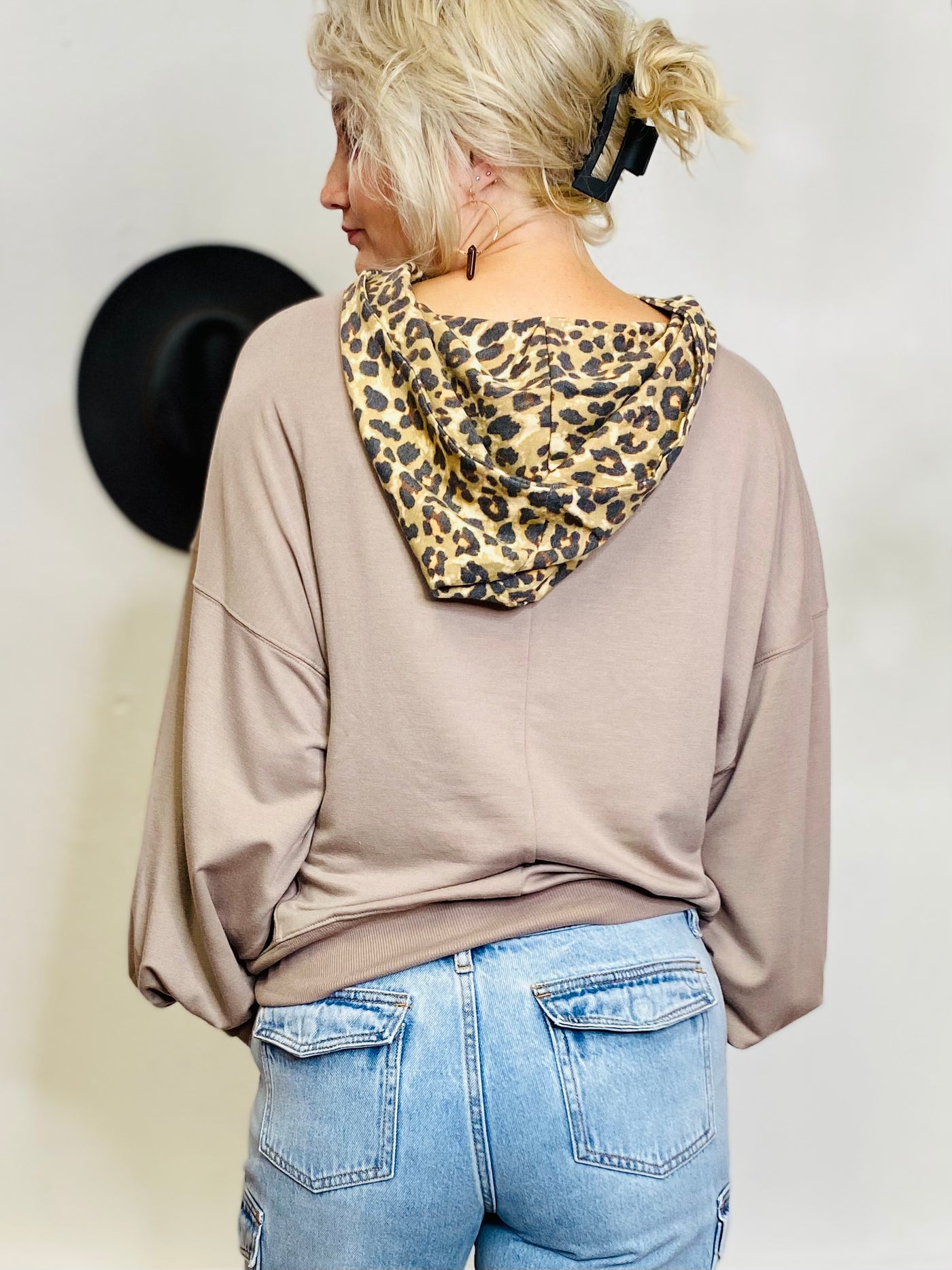 Ash Leopard Hoodie-Tops-Anatomy Clothing Boutique in Brenham, Texas