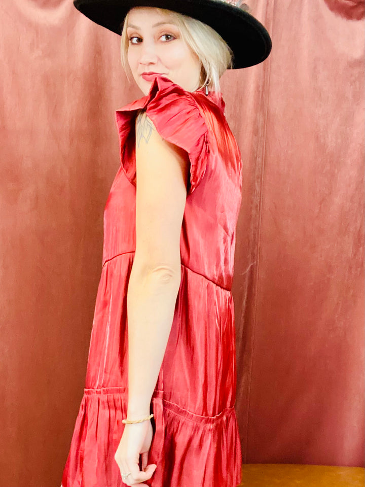 Mirrorball Shimmer Dress - Brick-Dresses-Anatomy Clothing Boutique in Brenham, Texas