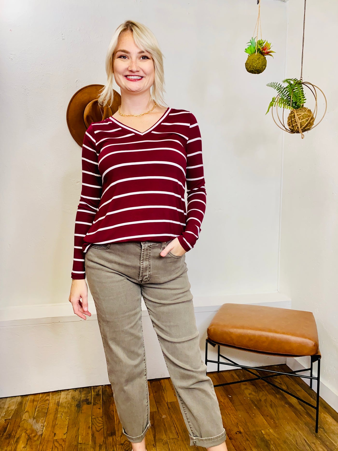 Stacey Stripe Long Sleeve Top-Tops-Anatomy Clothing Boutique in Brenham, Texas