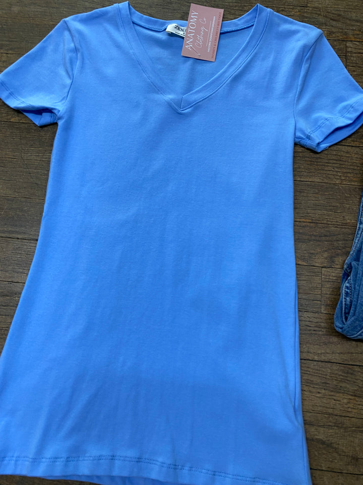 Perfect Basic V Neck Tee - Blue-Tops-Anatomy Clothing Boutique in Brenham, Texas