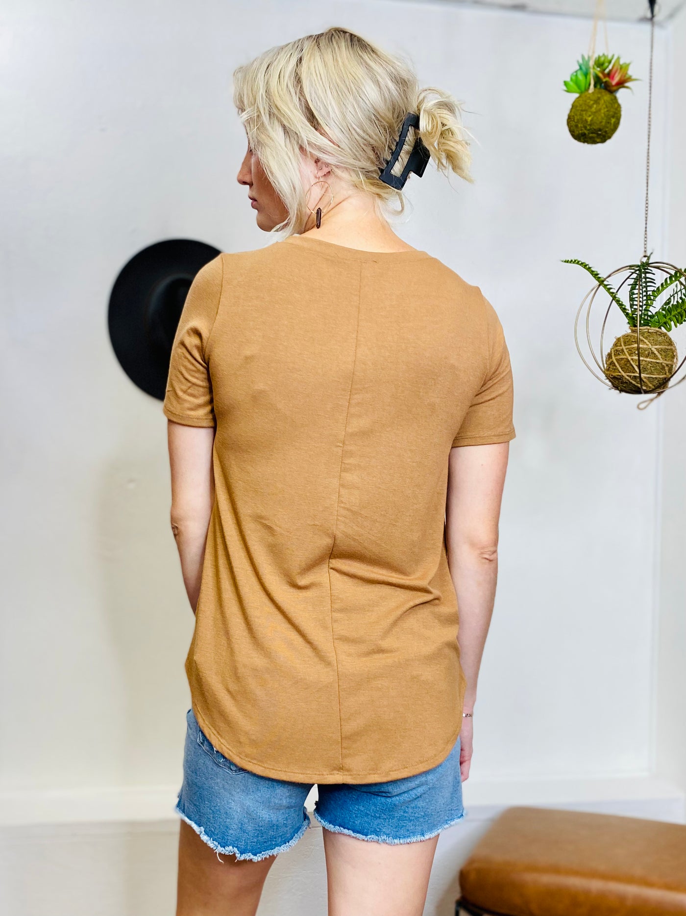 V Neck Leopard Pocket Tee-Tops-Anatomy Clothing Boutique in Brenham, Texas