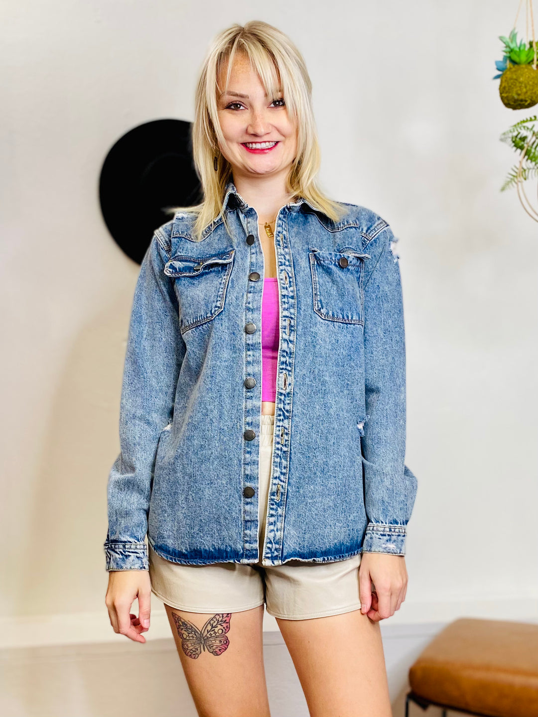 Forever and Always Denim Button Down Jacket-Tops-Anatomy Clothing Boutique in Brenham, Texas