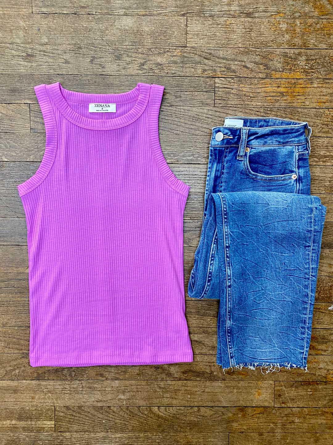 Ribbed Scoop Neck Tank - Pink-Tops-Anatomy Clothing Boutique in Brenham, Texas