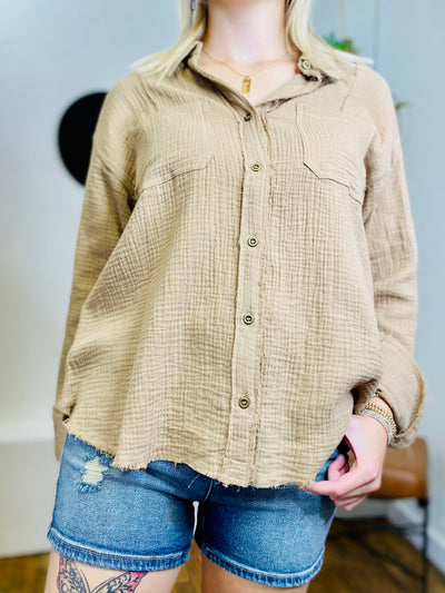 Wishful Thinking Linen Button Up-Tops-Anatomy Clothing Boutique in Brenham, Texas