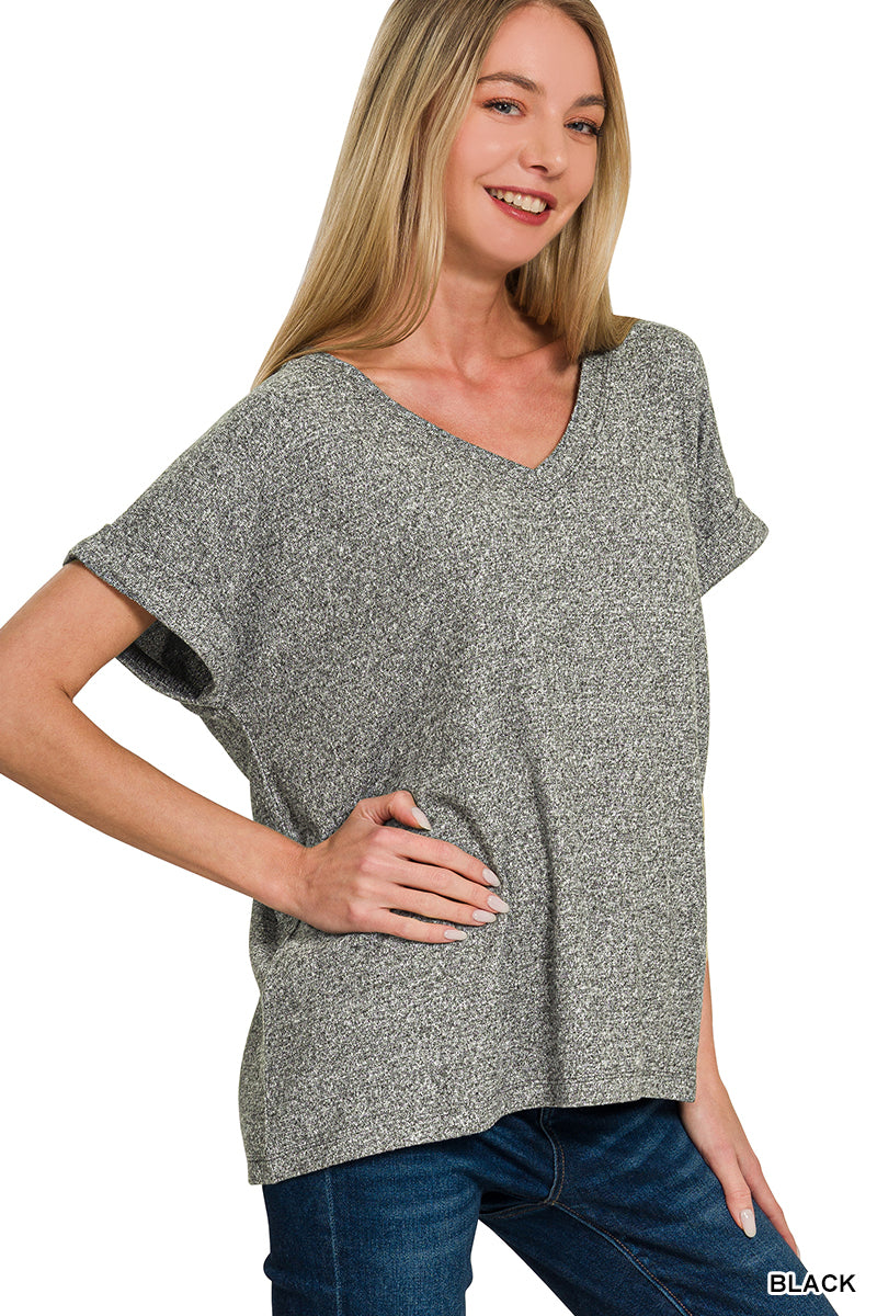 Soft Spot V-Neck Tee - Black-Tops-Anatomy Clothing Boutique in Brenham, Texas