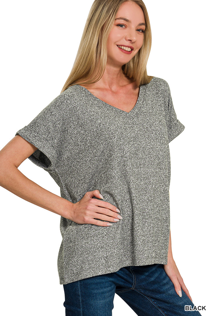 Soft Spot V-Neck Tee - Black-Tops-Anatomy Clothing Boutique in Brenham, Texas