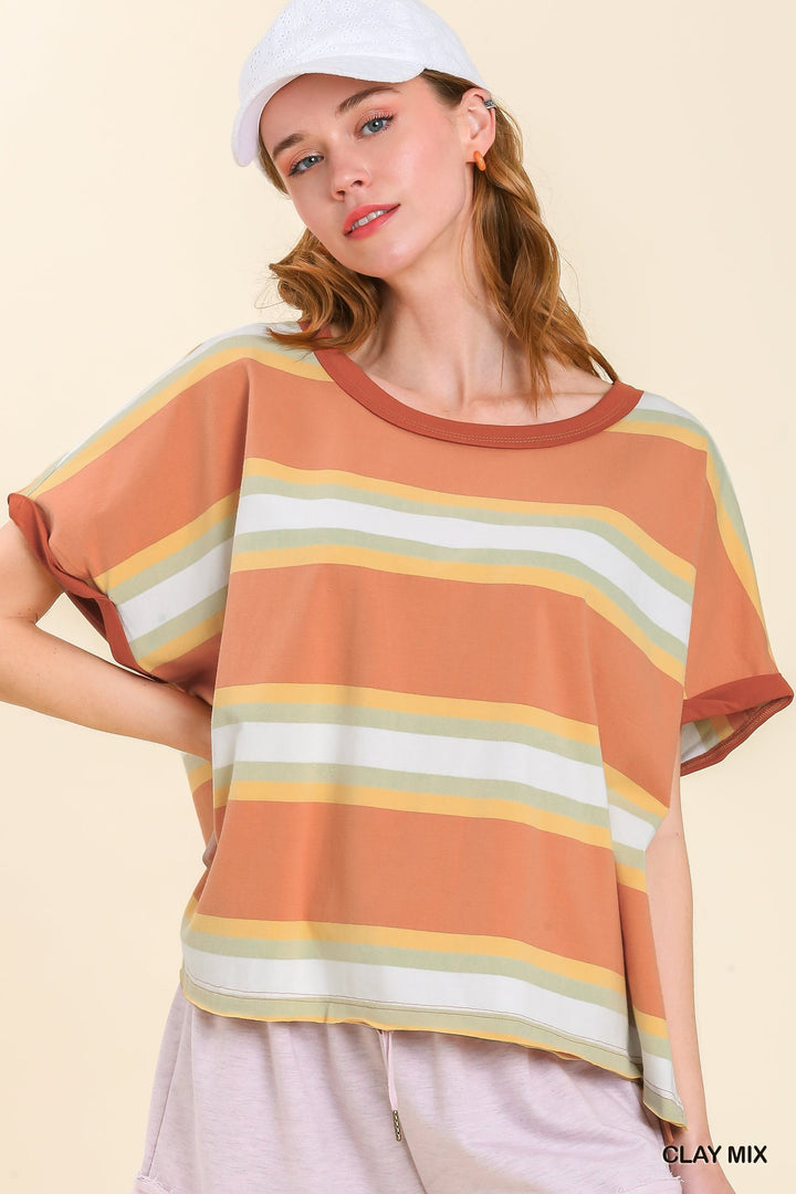 Elle Striped Boxy Top UMGEE-Tops-Anatomy Clothing Boutique in Brenham, Texas