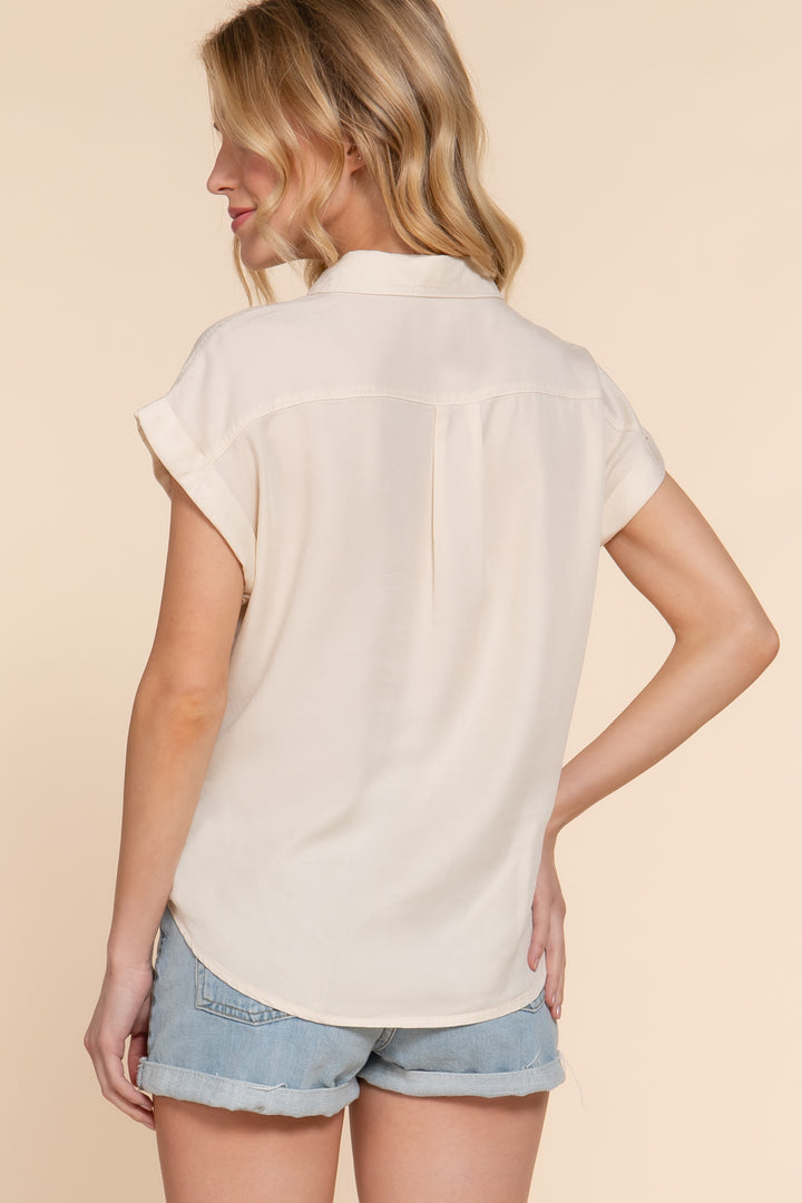 Downtown Days Button Down - Beige-Tops-Anatomy Clothing Boutique in Brenham, Texas