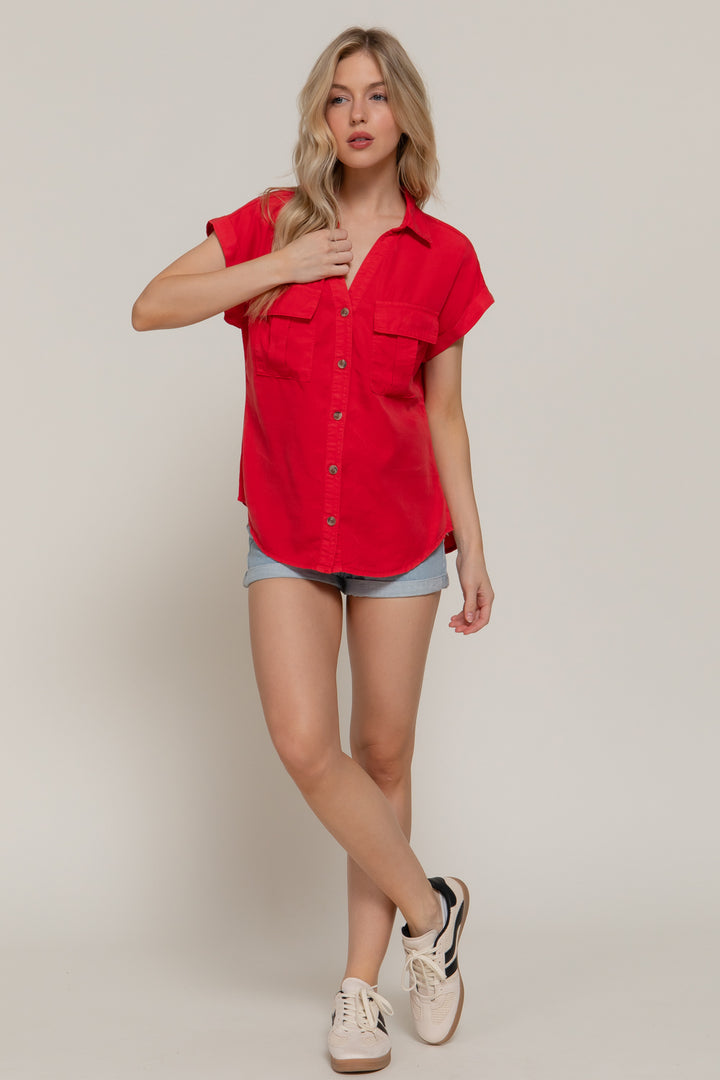 Downtown Days Button Down - Red-Tops-Anatomy Clothing Boutique in Brenham, Texas
