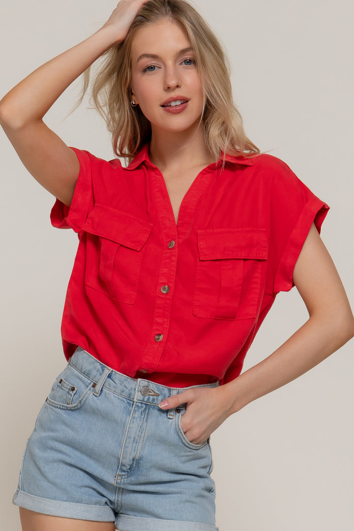 Downtown Days Button Down - Red-Tops-Anatomy Clothing Boutique in Brenham, Texas