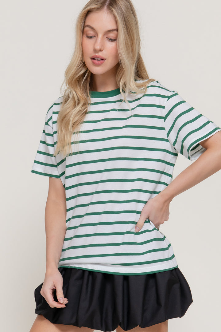 Everyday Stripe Tee - Green-Tops-Anatomy Clothing Boutique in Brenham, Texas