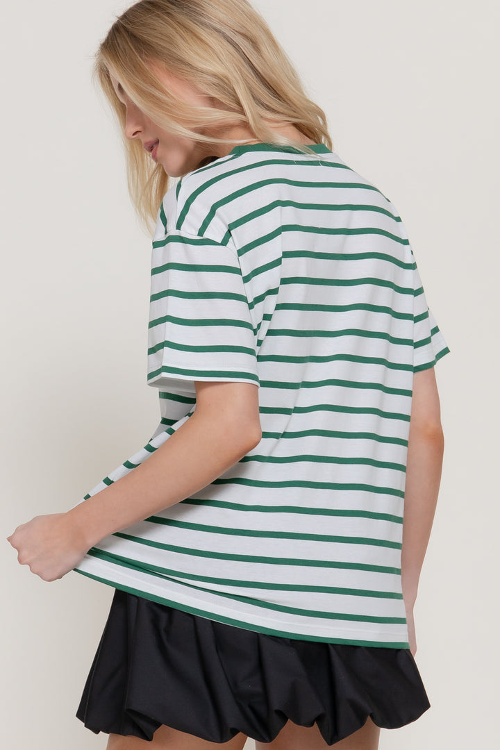 Everyday Stripe Tee - Green-Tops-Anatomy Clothing Boutique in Brenham, Texas