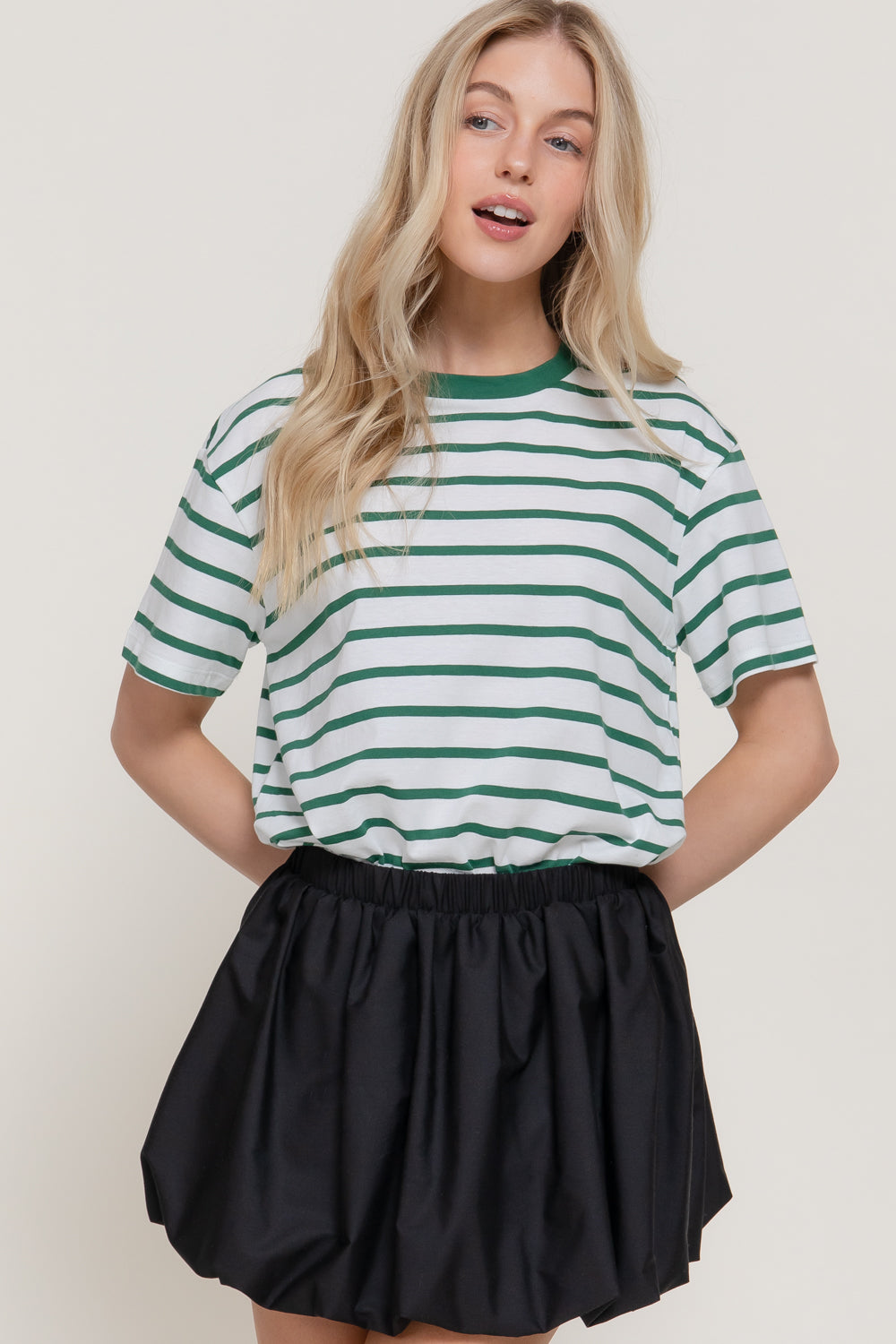 Everyday Stripe Tee - Green-Tops-Anatomy Clothing Boutique in Brenham, Texas