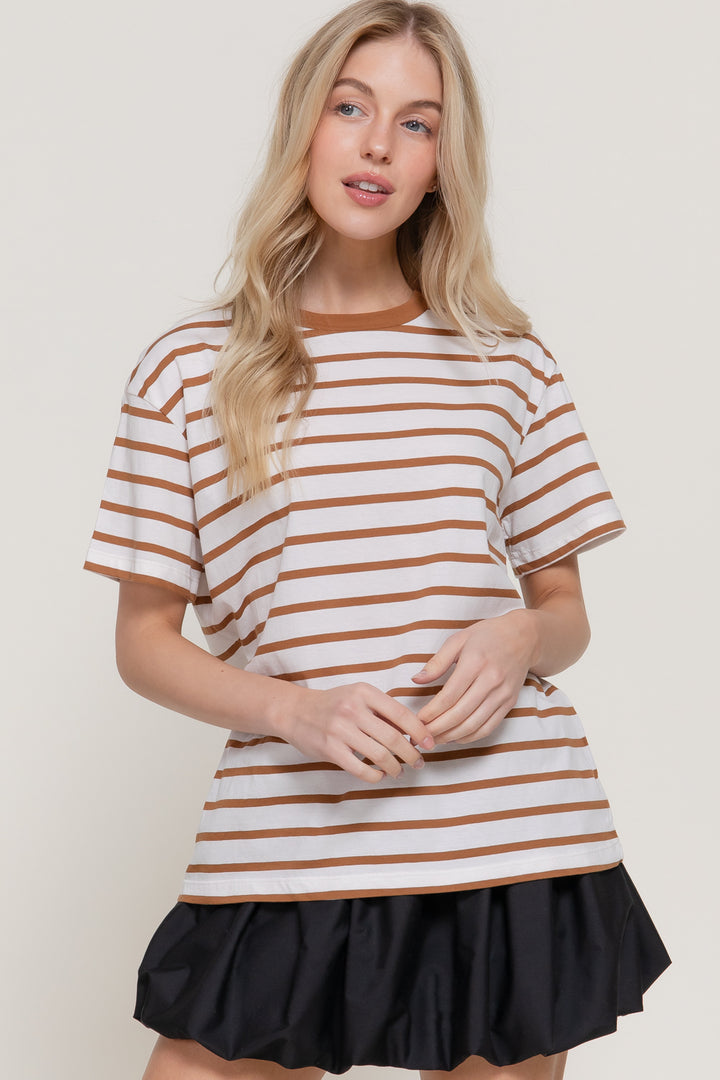 Everyday Stripe Tee - Khaki-Tops-Anatomy Clothing Boutique in Brenham, Texas