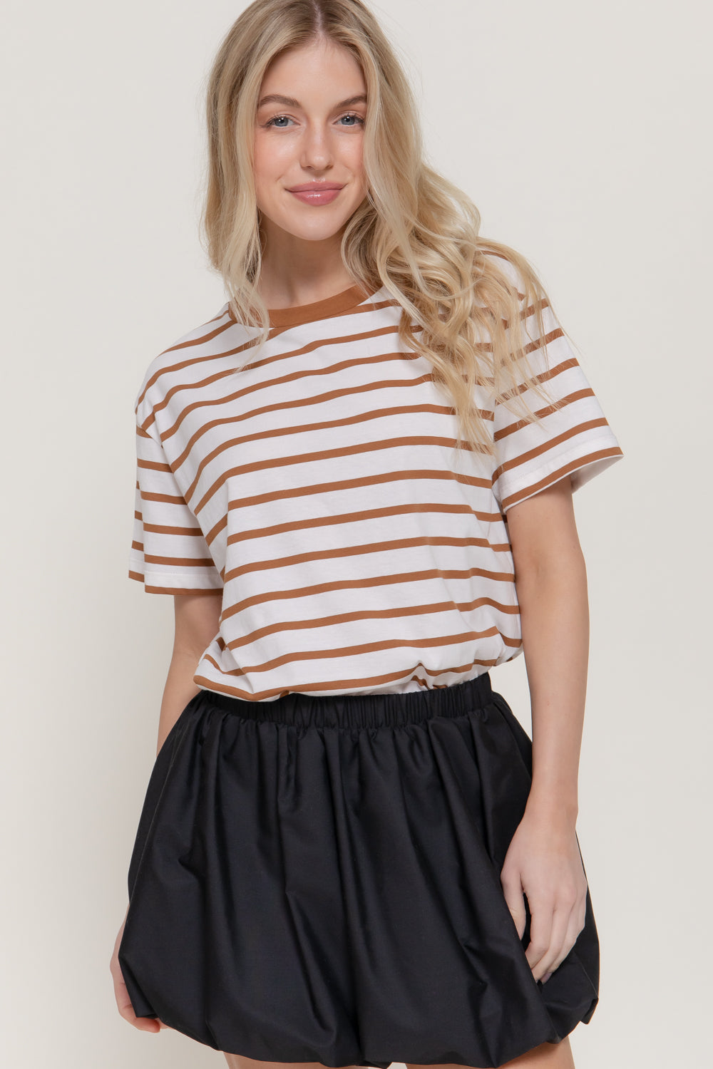Everyday Stripe Tee - Khaki-Tops-Anatomy Clothing Boutique in Brenham, Texas