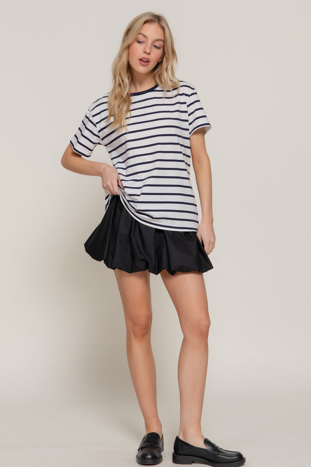 Everyday Stripe Tee - Navy-Tops-Anatomy Clothing Boutique in Brenham, Texas