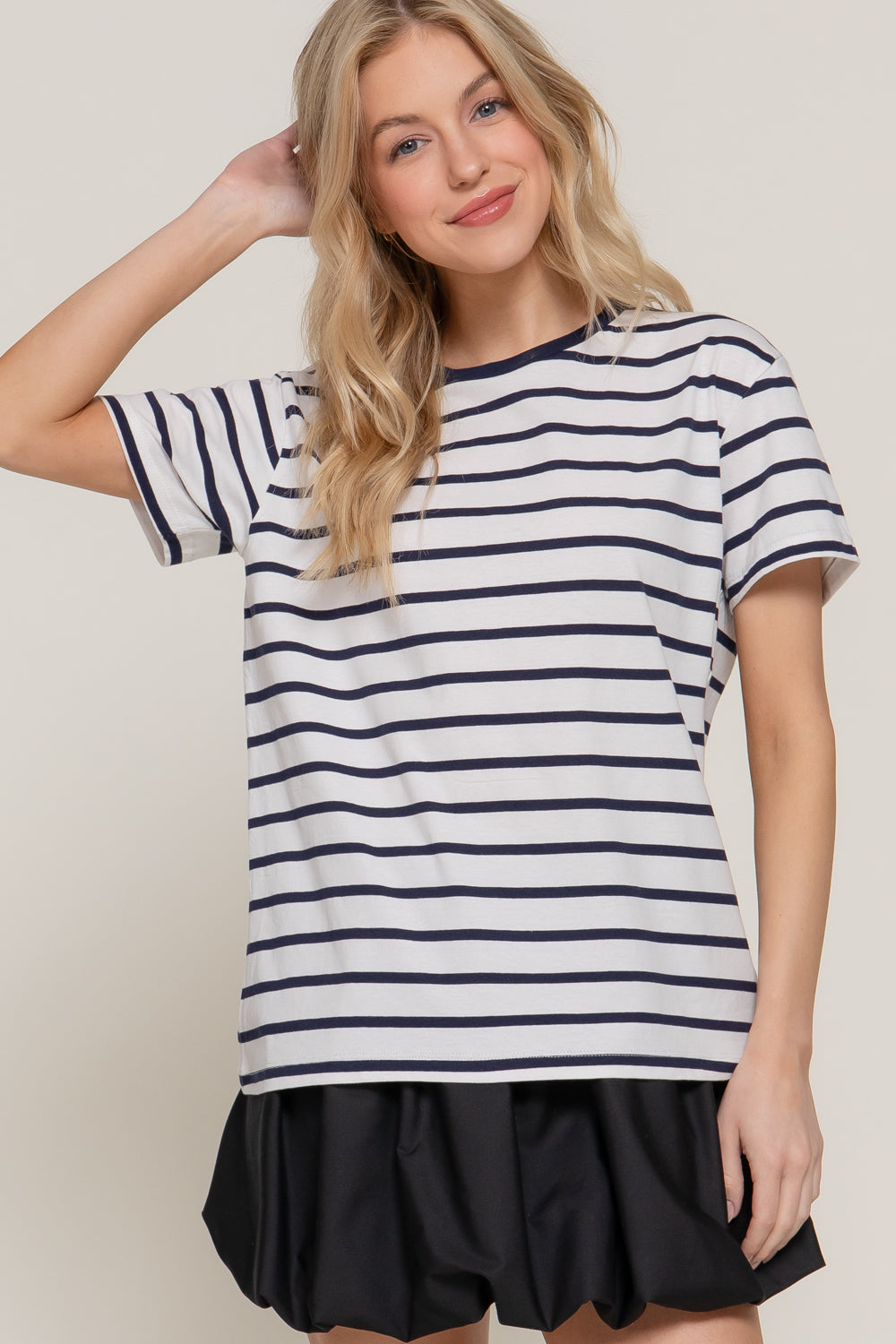 Everyday Stripe Tee - Navy-Tops-Anatomy Clothing Boutique in Brenham, Texas