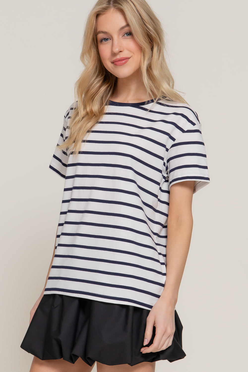 Everyday Stripe Tee - Navy-Tops-Anatomy Clothing Boutique in Brenham, Texas