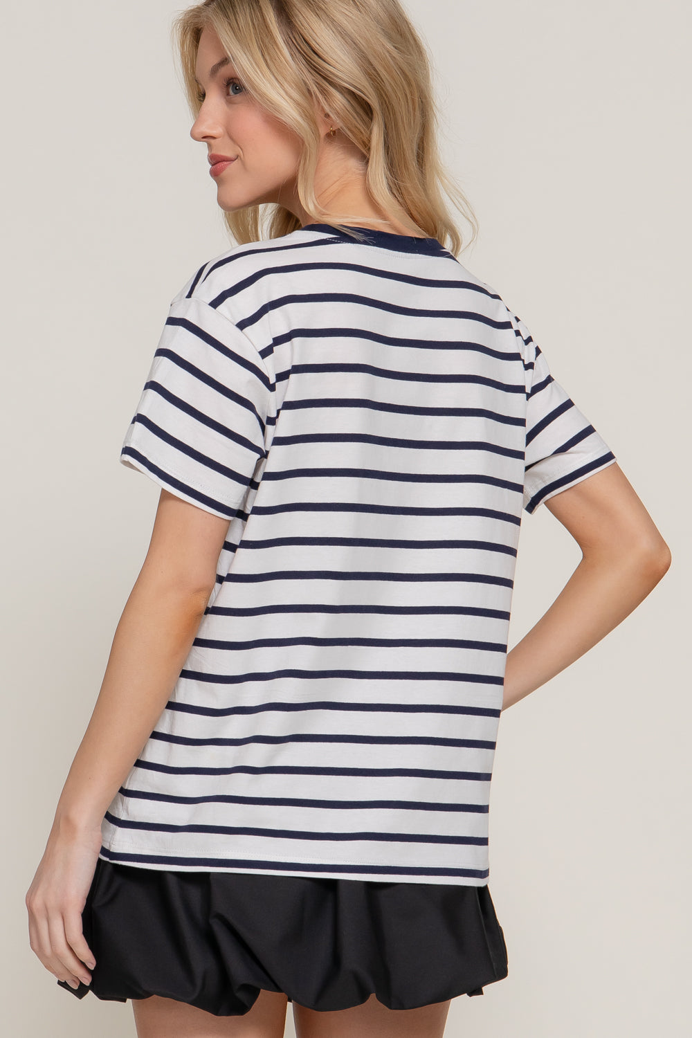 Everyday Stripe Tee - Navy-Tops-Anatomy Clothing Boutique in Brenham, Texas