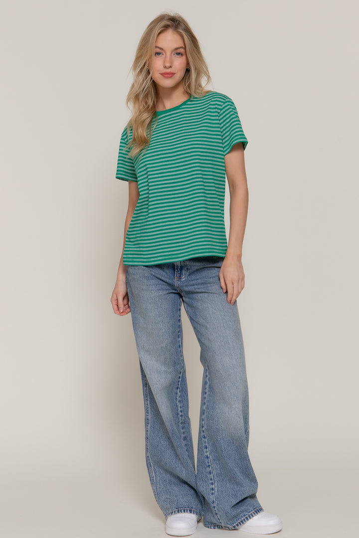 Sweet Stripe Tee - Green-Tops-Anatomy Clothing Boutique in Brenham, Texas