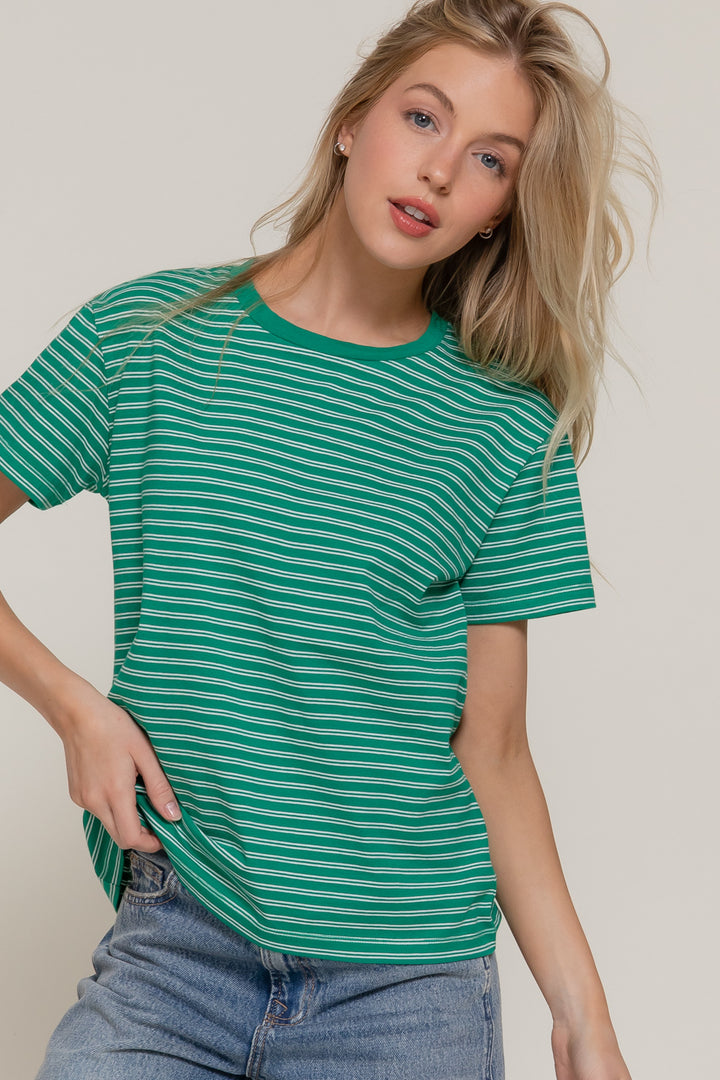 Sweet Stripe Tee - Green-Tops-Anatomy Clothing Boutique in Brenham, Texas