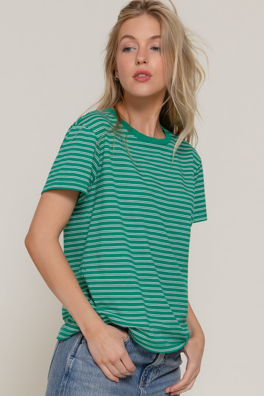 Sweet Stripe Tee - Green-Tops-Anatomy Clothing Boutique in Brenham, Texas