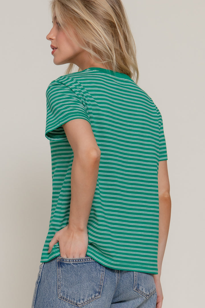 Sweet Stripe Tee - Green-Tops-Anatomy Clothing Boutique in Brenham, Texas